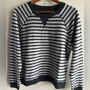Lucky Brand Womens Blue Long Sleeve Striped Brushed Fleece Sweatshirt Cozy L NWT